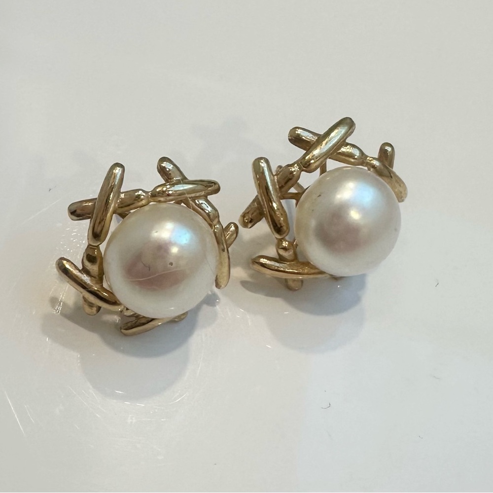 Tiffany Paloma Picasso Pearl and 14k gold X Earrings